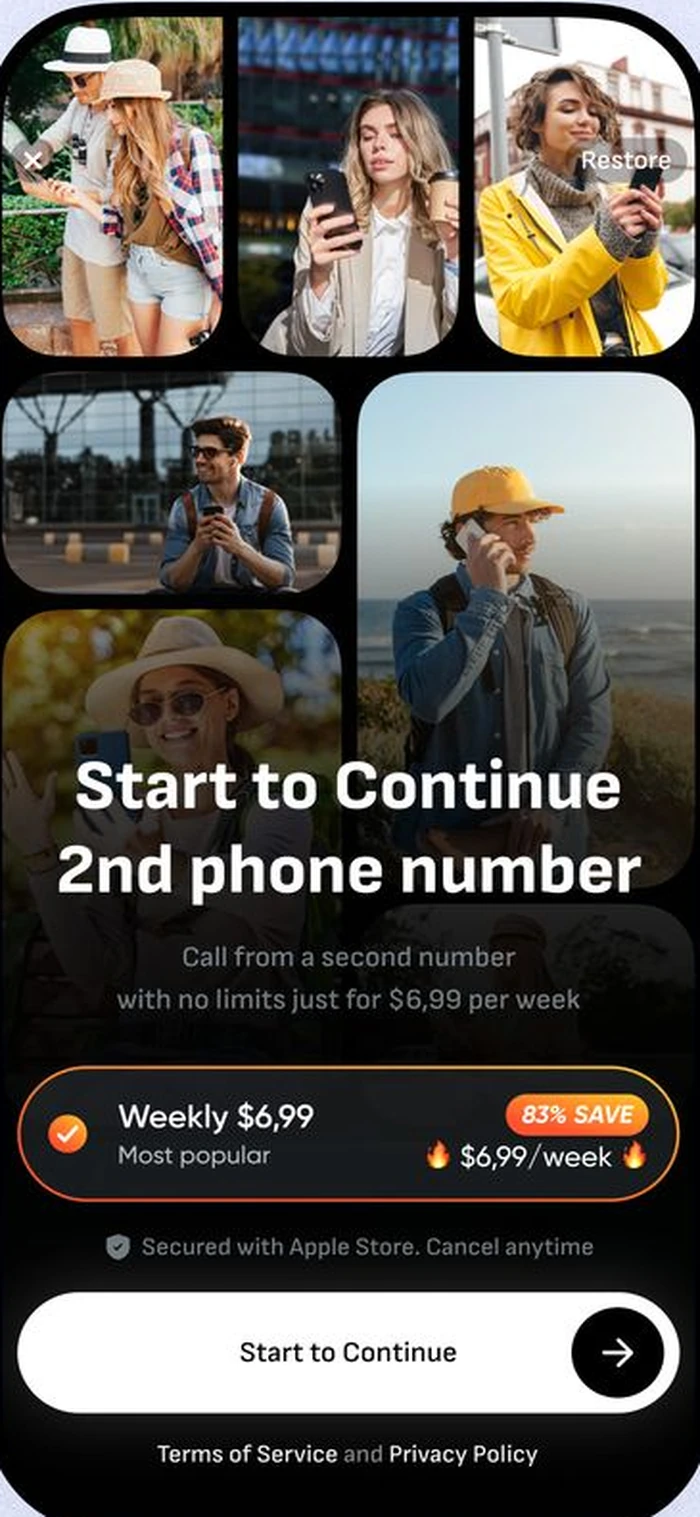 Second Line iOS app screen