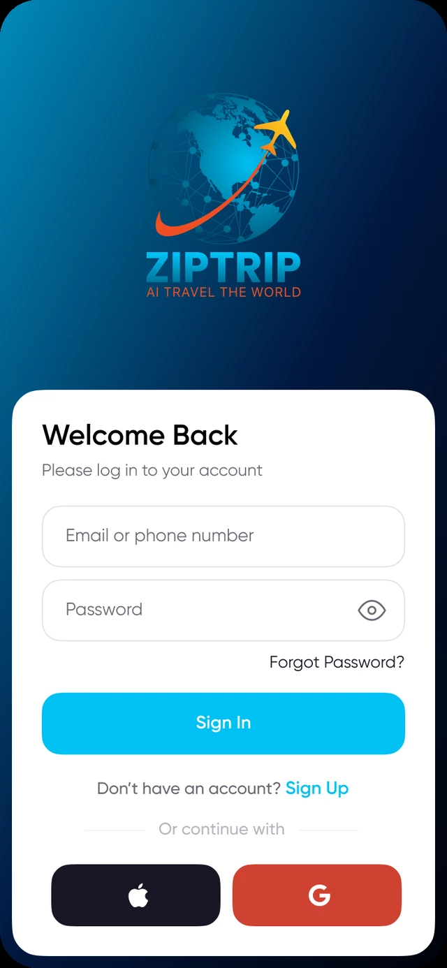 ZipTrip — Sign in & social auth