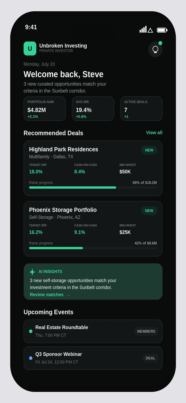 Unbroken Investing — Home dashboard