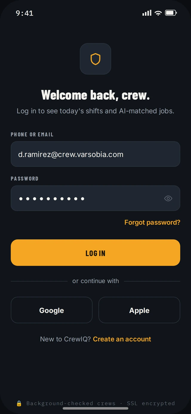 CrewIQ — Crew log-in